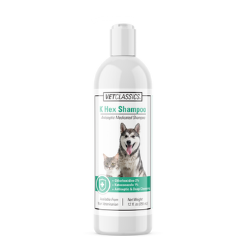 Vet Classics K Hex Shampoo bottle for dogs on a white background