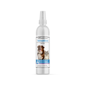 Vet Classics RefreshBody body spray bottle for pets on a white background