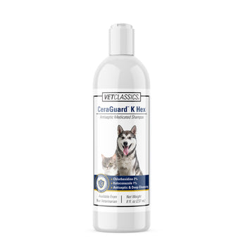 Shampoo bottle for dogs with a label featuring a dog