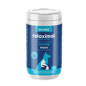 Container of relaximal calming wipes
