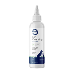Bottle of ear cleansing solution for pets