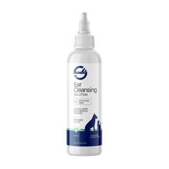 Bottle of ear cleansing solution for pets