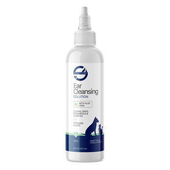 Bottle of ear cleansing solution for pets