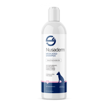 Nusaderm medicated shampoo bottle for dogs