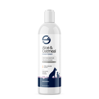 Dog shampoo bottle with aloe and oatmeal