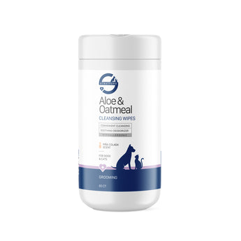 Container of Aloe & Oatmeal cleansing wipes