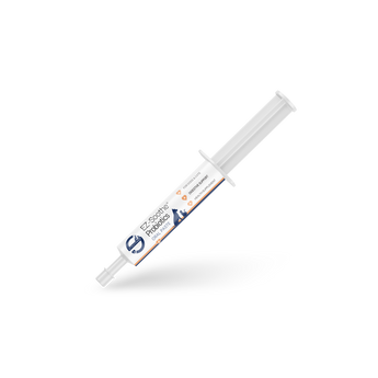 White syringe with a label