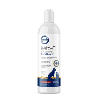 Keto-C shampoo bottle with CeraGuard on a white background