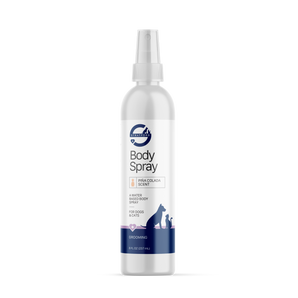 Body spray bottle with label 