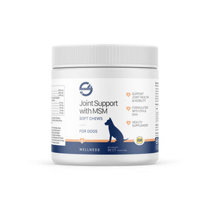 Joint support supplement for dogs with MSM on a white background